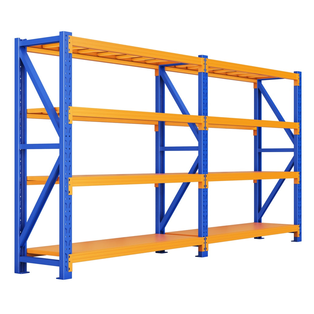 Blue & Orange Heavy‑Duty 3‑Tier Industrial Storage Rack | Steel Warehouse Shelving | 500 kg Per Shelf