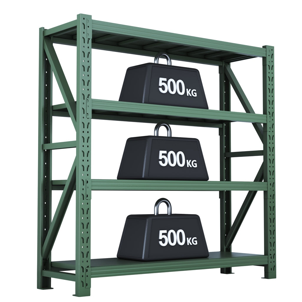 Green Heavy‑Duty 3‑Tier Metal Storage Rack | Industrial Steel Shelving Unit | 500 kg Per Shelf