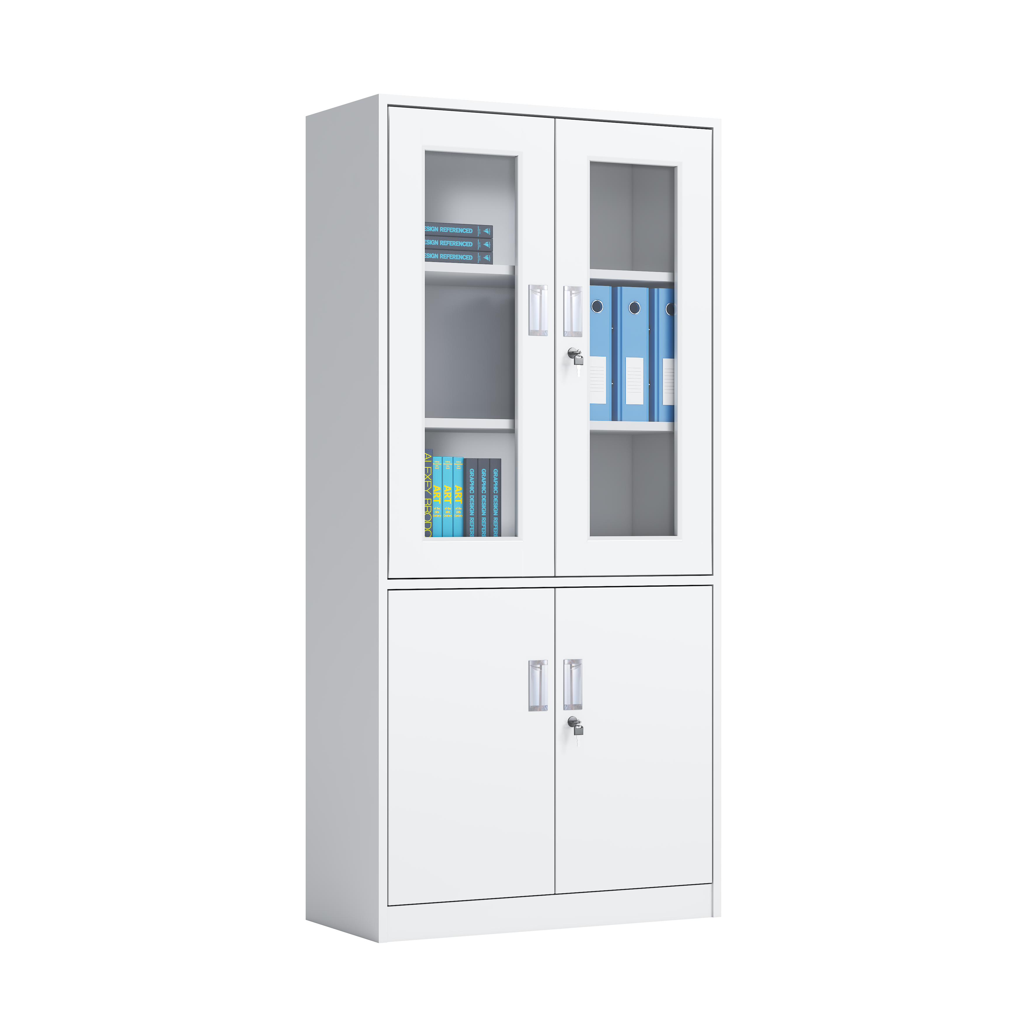 Two-Section Metal Office Filing Cabinet with Glass Display Doors