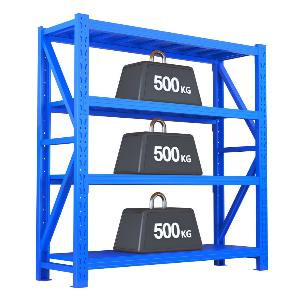Blue Heavy-Duty 4-Tier Metal Storage Rack | Industrial Steel Shelving Unit | 500kg Per Shelf