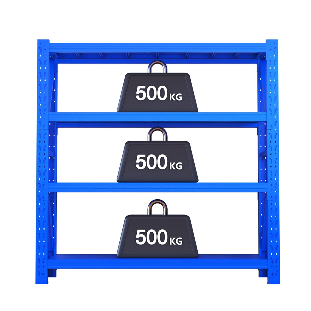 Blue Heavy-Duty 4-Tier Metal Storage Rack | Industrial Steel Shelving Unit | 500kg Per Shelf