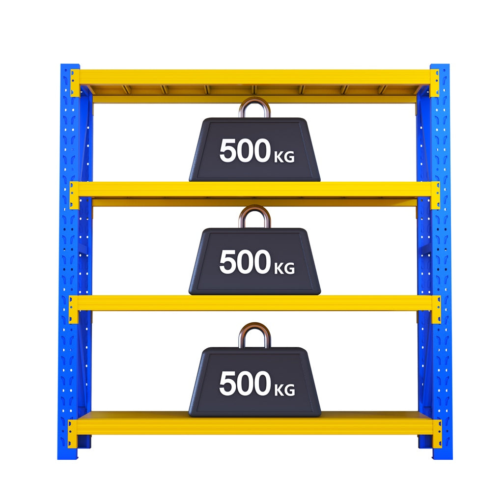 Blue & Yellow Heavy‑Duty 3‑Tier Metal Storage Rack | Industrial Steel Shelving | 500 kg Per Shelf