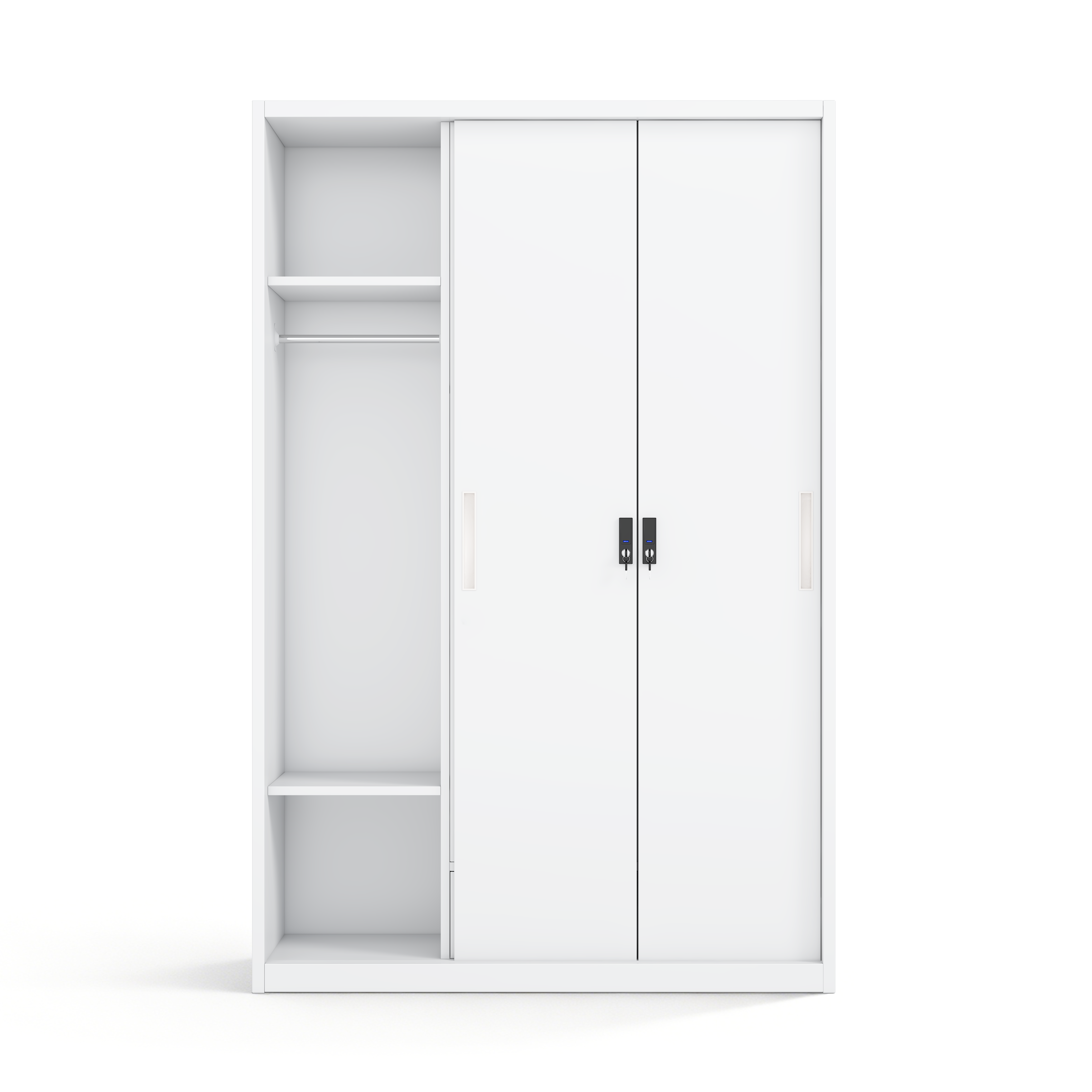 3-Door Steel Wardrobe with Central Mirror & 1 Drawer - H1850 x W1200mm - Customizable Swing Door Metal Almirah