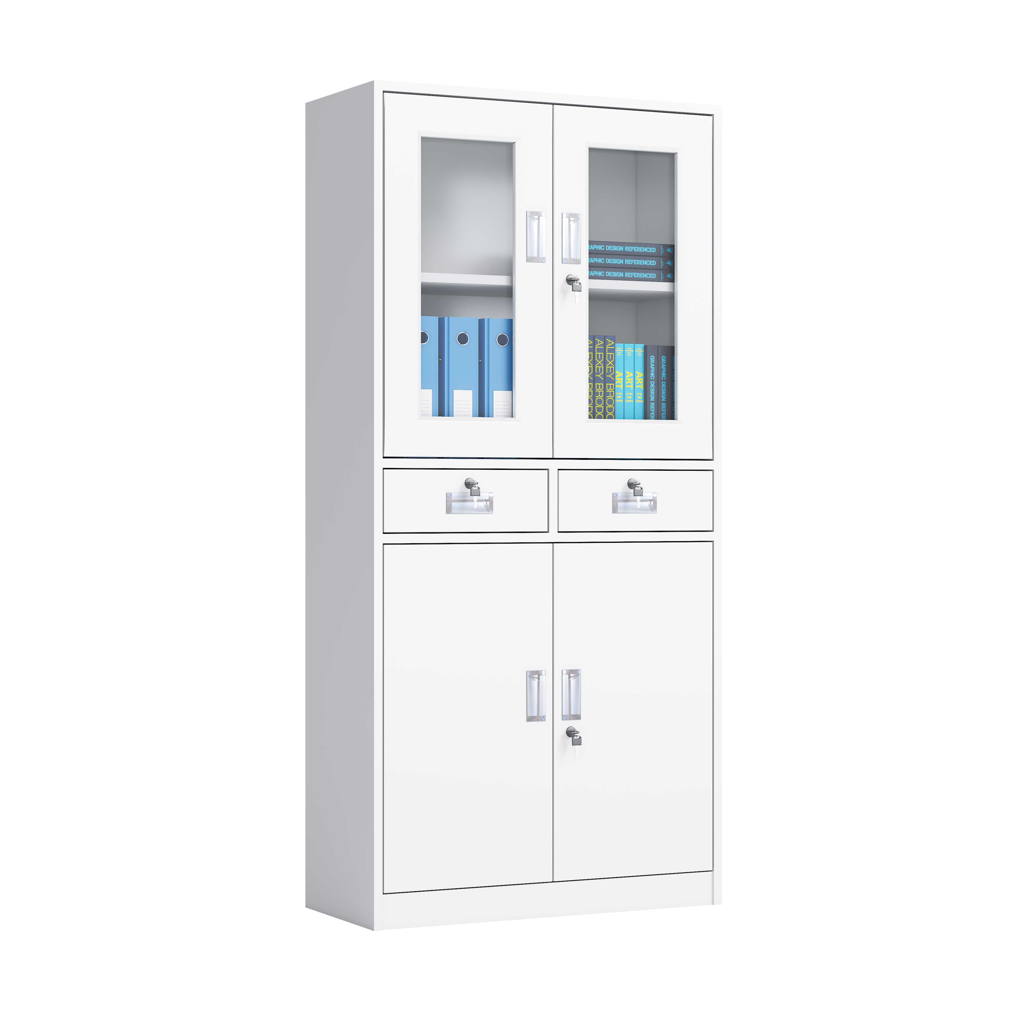 3-Tier Metal Filing Cabinet with Locking Glass Doors, Drawers & Solid Base