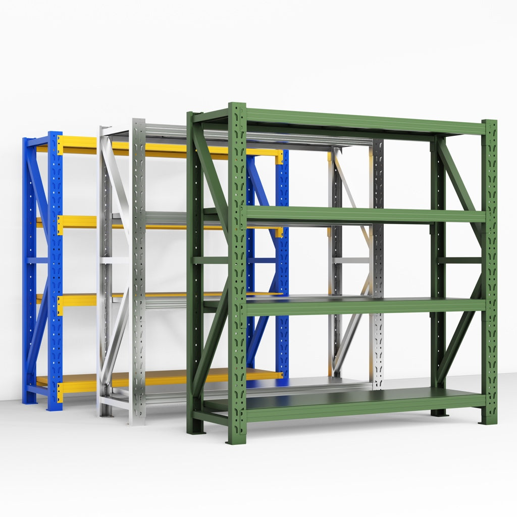 Blue & Yellow Heavy‑Duty 3‑Tier Metal Storage Rack | Industrial Steel Shelving | 500 kg Per Shelf