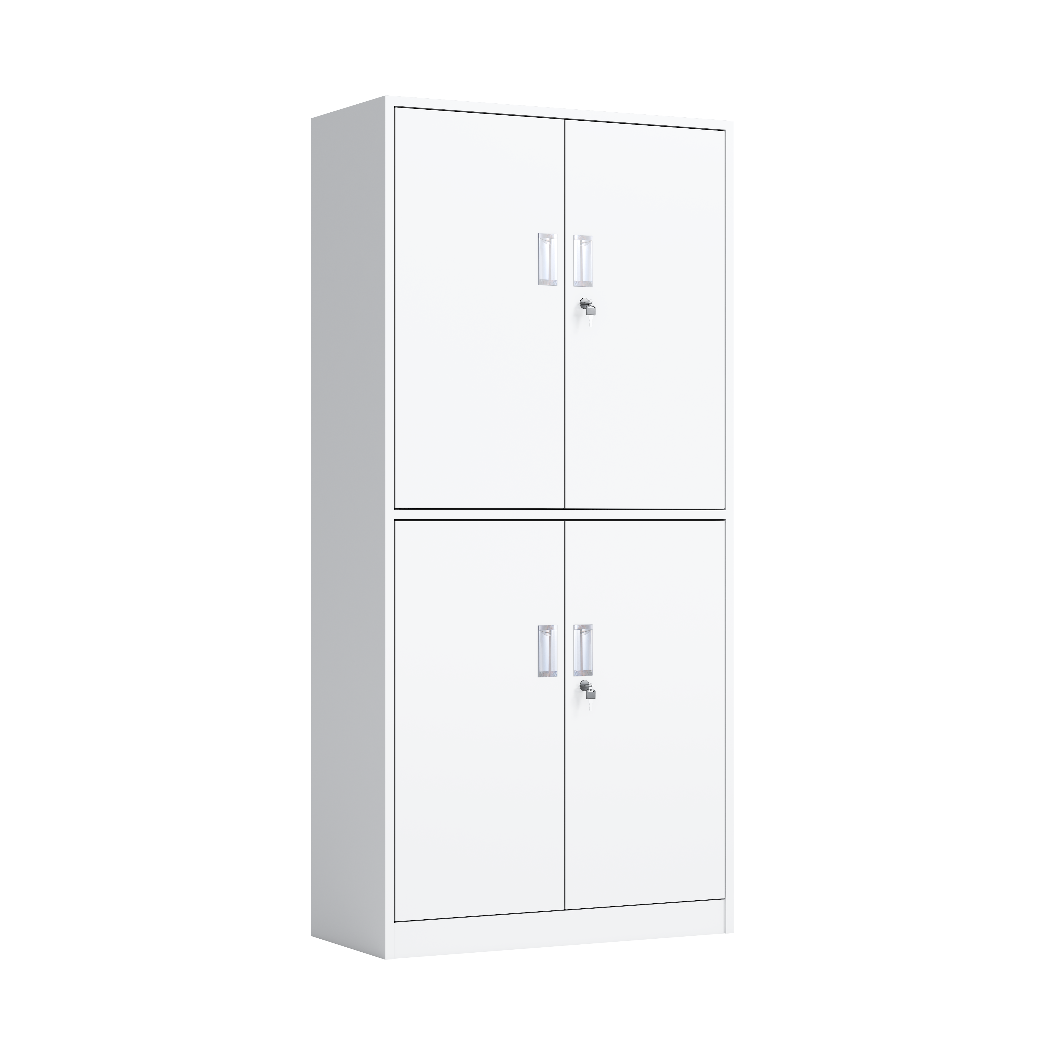 Two-Tier White Metal Storage Cabinet with Locking Double Doors