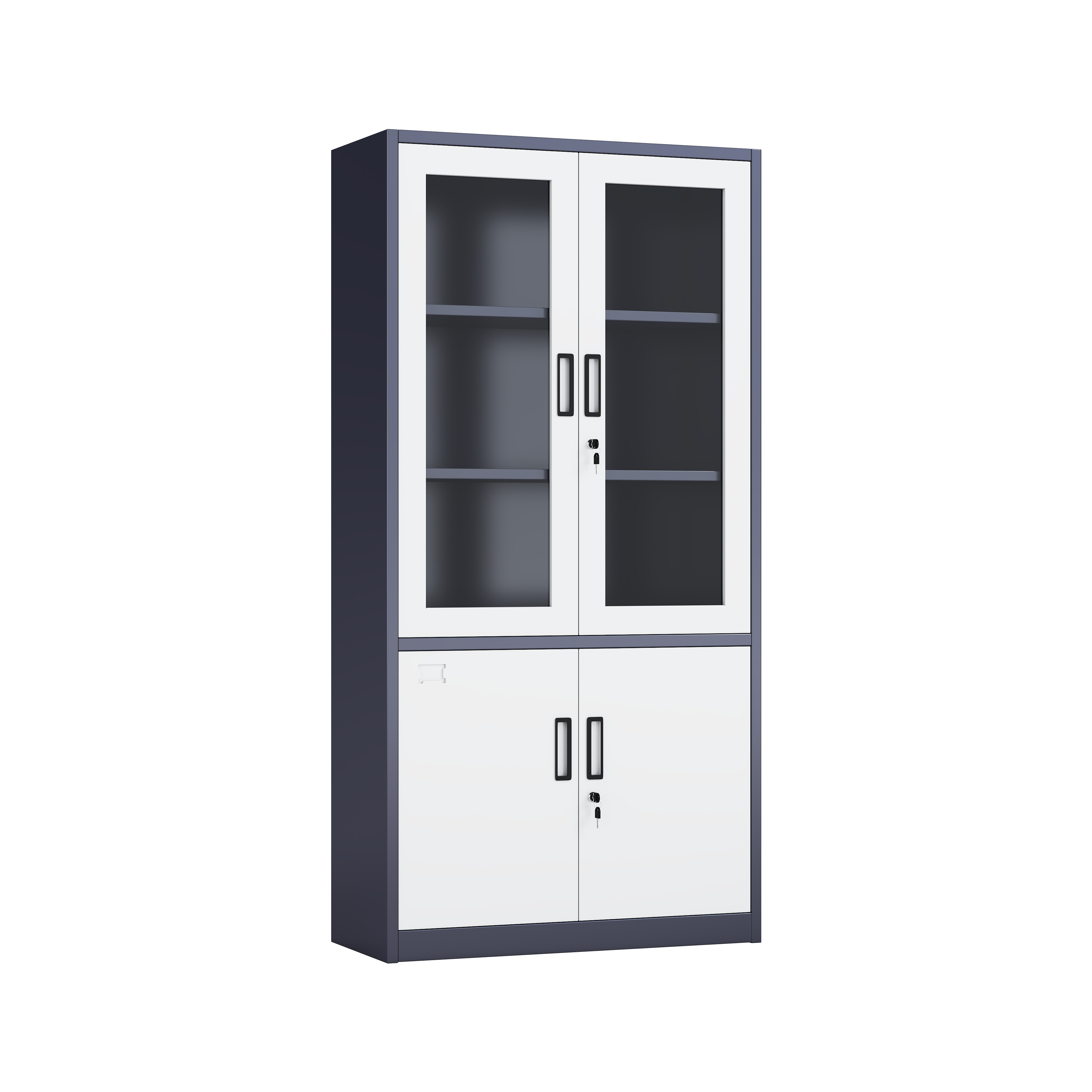 Metal Office Cabinet with Glass Display Top and Solid Storage Bottom