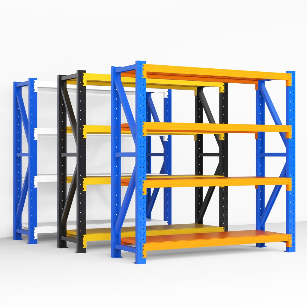 Blue & Orange Heavy‑Duty 3‑Tier Industrial Storage Rack | Steel Warehouse Shelving | 500 kg Per Shelf