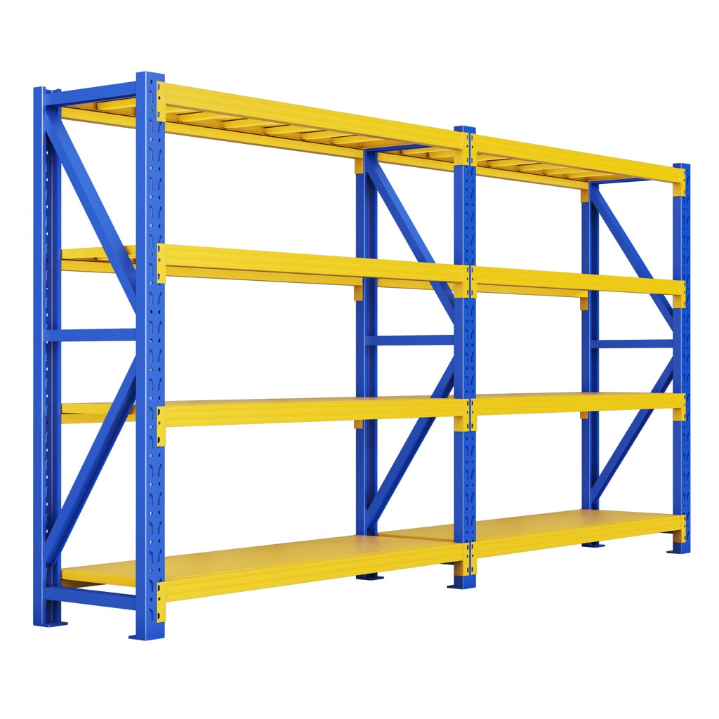 Blue & Yellow Heavy‑Duty 3‑Tier Metal Storage Rack | Industrial Steel Shelving | 500 kg Per Shelf